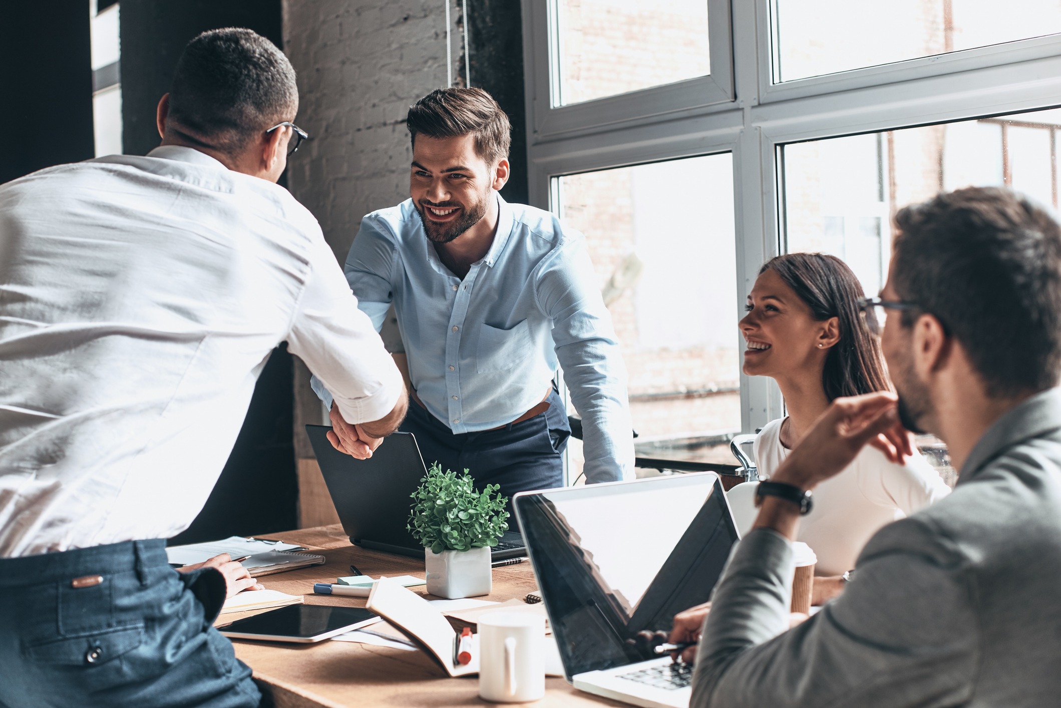 A consulting team working together